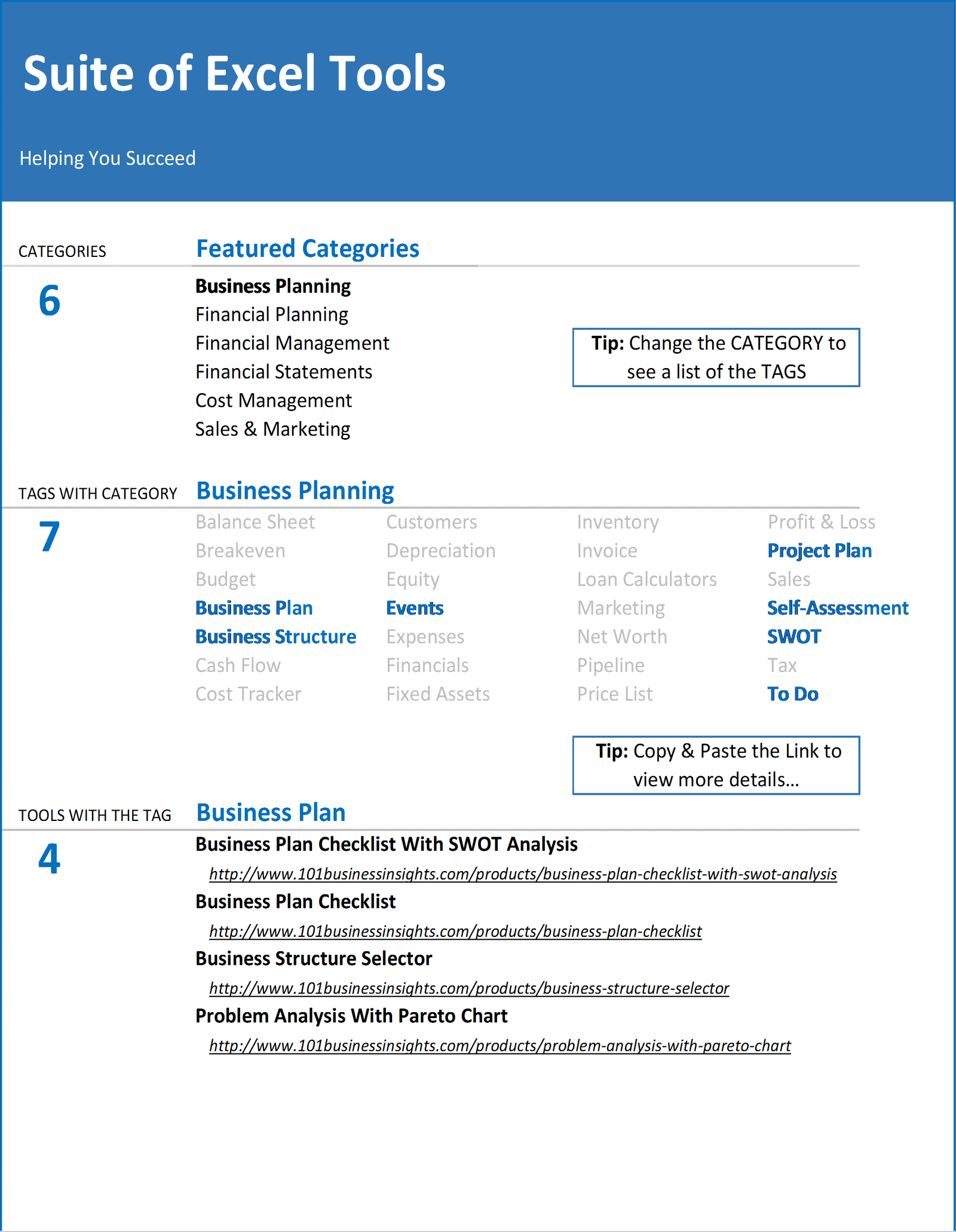 B12-Suite of Excel Tools, Business Plan Excel - Checklist With SWOT, Business Planning, Building your Business, business plan, business plan excel