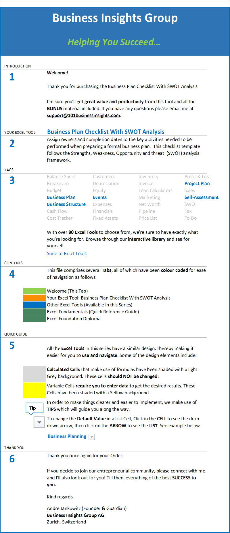 B12-Welcome, Business Plan Excel - Checklist With SWOT, Business Planning, Building your Business, business plan, business plan excel
