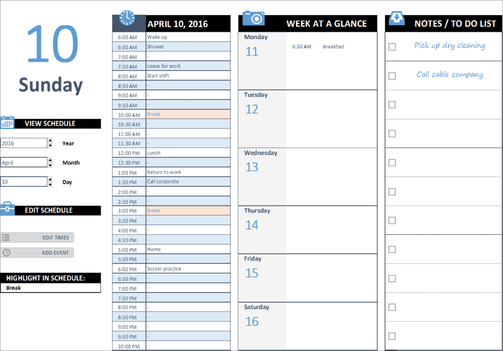 Daily Work Schedule Excel - Business Insights Group AG