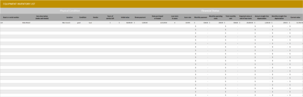 E03-Equipment Inventory List, Depreciation Excel - Equipment Inventory, Financial Statements, Doing it Right, depreciation, depreciation excel