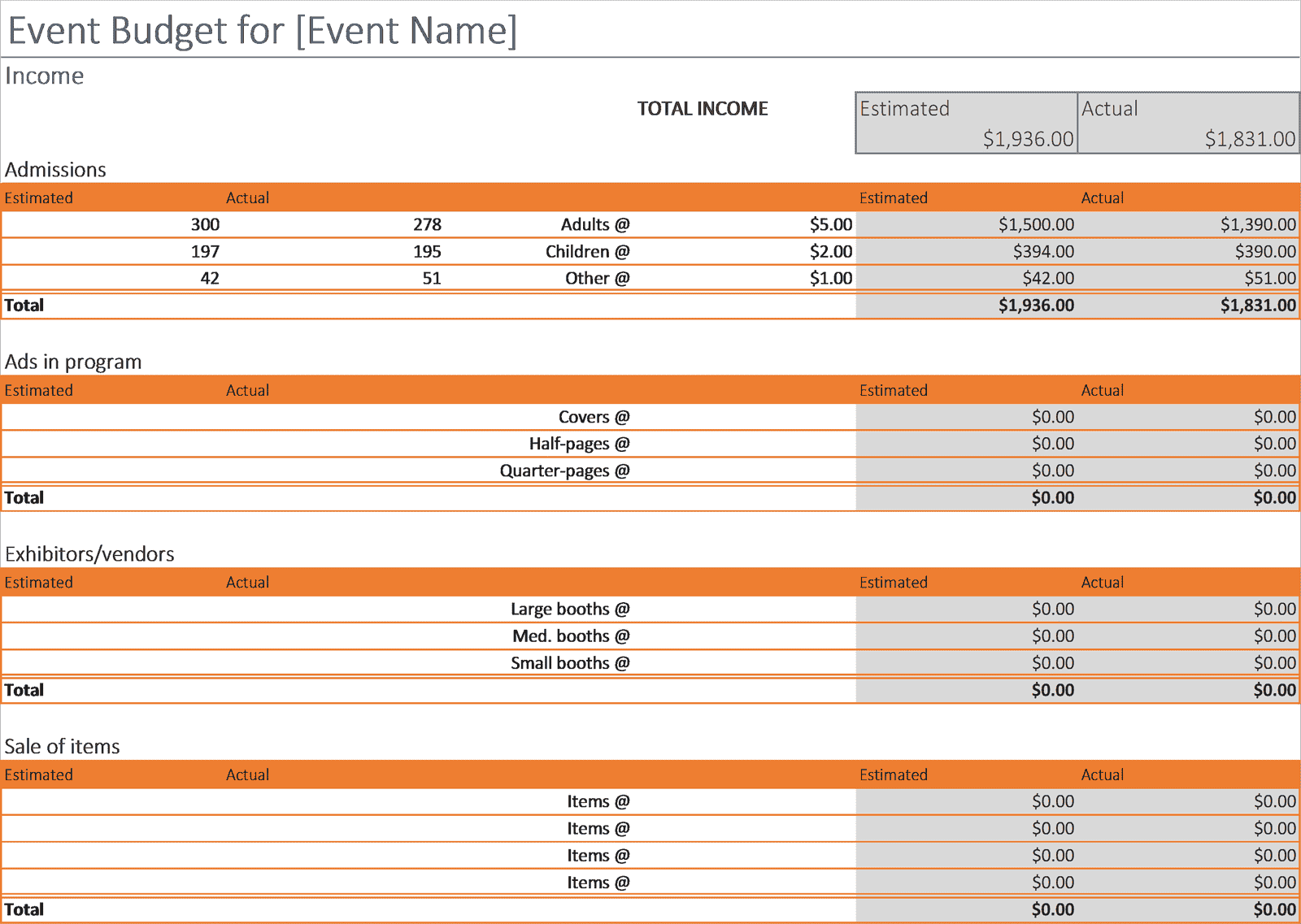 Event Budget Excel Business Insights Group Ag 6011