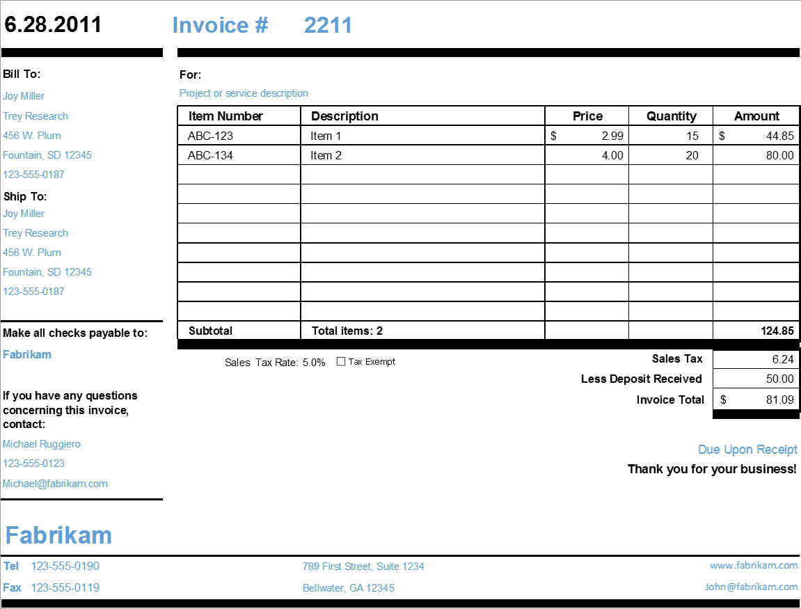 Monthly Invoice Template Excel
